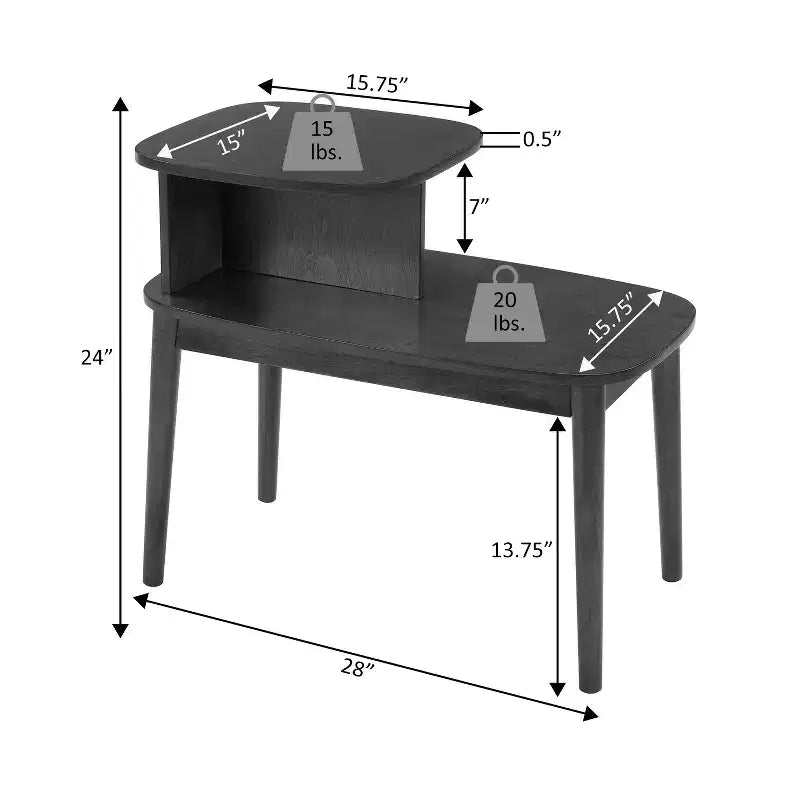 Table d'appoint avec tiroir et tablette coulissante, plateau blanc en faux marbre avec finition noire, table d'appoint élégante pour le rangement
