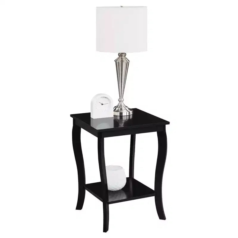 Table d'appoint carrée avec deux étagères, style classique de transition