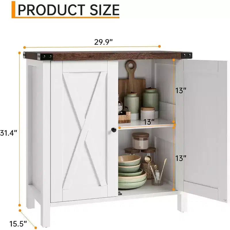 Buffet de Rangement, Desserte de Ferme 150 cm avec 2 Armoires et Étagère Ouverte, Meuble Console pour Salon, Salle à Manger, Couloir