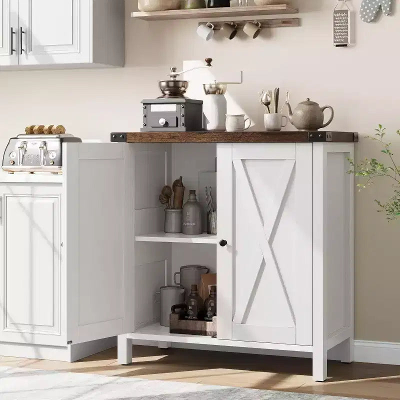 Buffet de Rangement, Desserte de Ferme 150 cm avec 2 Armoires et Étagère Ouverte, Meuble Console pour Salon, Salle à Manger, Couloir