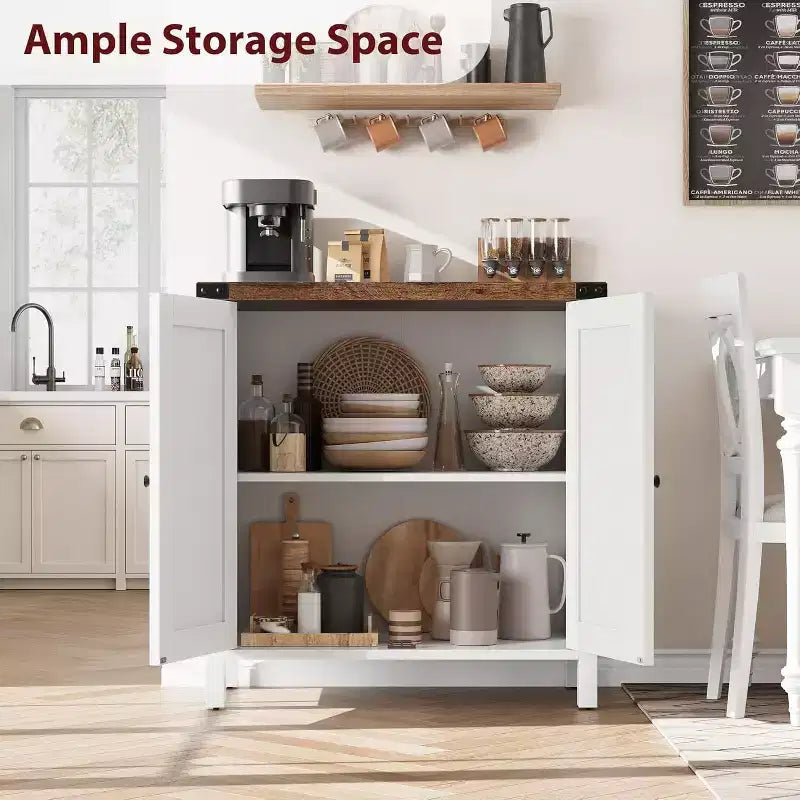Buffet de Rangement, Desserte de Ferme 150 cm avec 2 Armoires et Étagère Ouverte, Meuble Console pour Salon, Salle à Manger, Couloir
