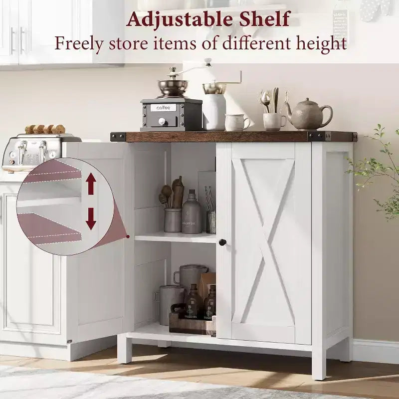 Buffet de Rangement, Desserte de Ferme 150 cm avec 2 Armoires et Étagère Ouverte, Meuble Console pour Salon, Salle à Manger, Couloir