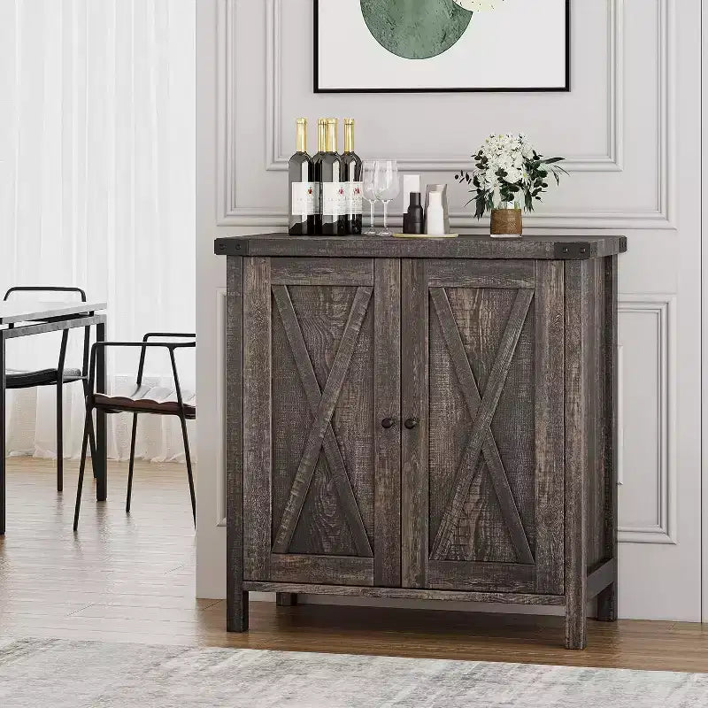 Buffet de Rangement, Desserte de Ferme 150 cm avec 2 Armoires et Étagère Ouverte, Meuble Console pour Salon, Salle à Manger, Couloir
