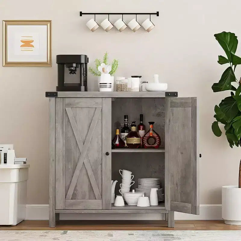 Buffet de Rangement, Desserte de Ferme 150 cm avec 2 Armoires et Étagère Ouverte, Meuble Console pour Salon, Salle à Manger, Couloir