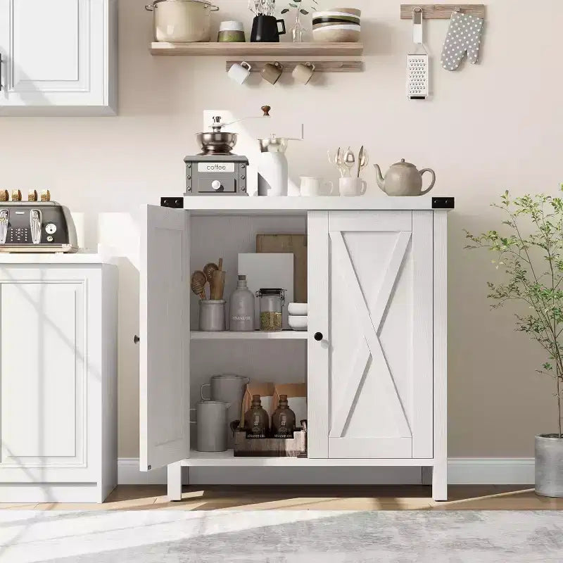 Buffet de Rangement, Desserte de Ferme 150 cm avec 2 Armoires et Étagère Ouverte, Meuble Console pour Salon, Salle à Manger, Couloir