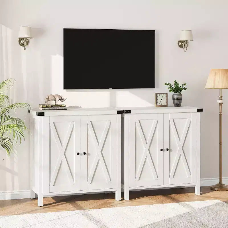 Buffet de Rangement, Desserte de Ferme 150 cm avec 2 Armoires et Étagère Ouverte, Meuble Console pour Salon, Salle à Manger, Couloir