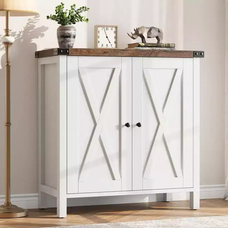 Buffet de Rangement, Desserte de Ferme 150 cm avec 2 Armoires et Étagère Ouverte, Meuble Console pour Salon, Salle à Manger, Couloir
