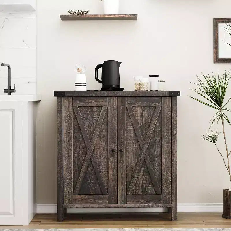 Buffet de Rangement, Desserte de Ferme 150 cm avec 2 Armoires et Étagère Ouverte, Meuble Console pour Salon, Salle à Manger, Couloir