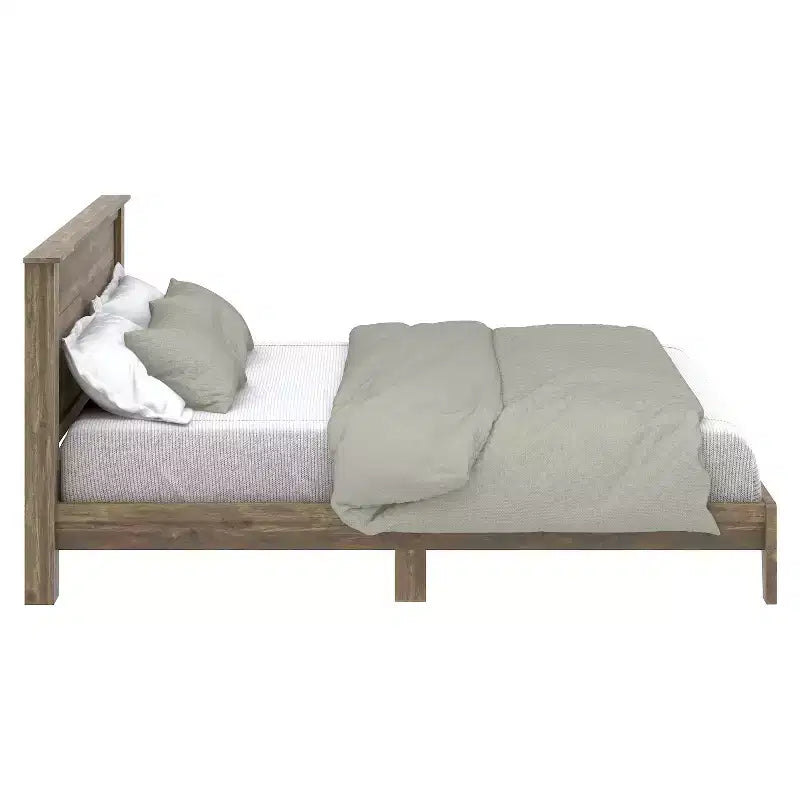 Lit plateforme King Size avec tête de lit - Chêne noueux