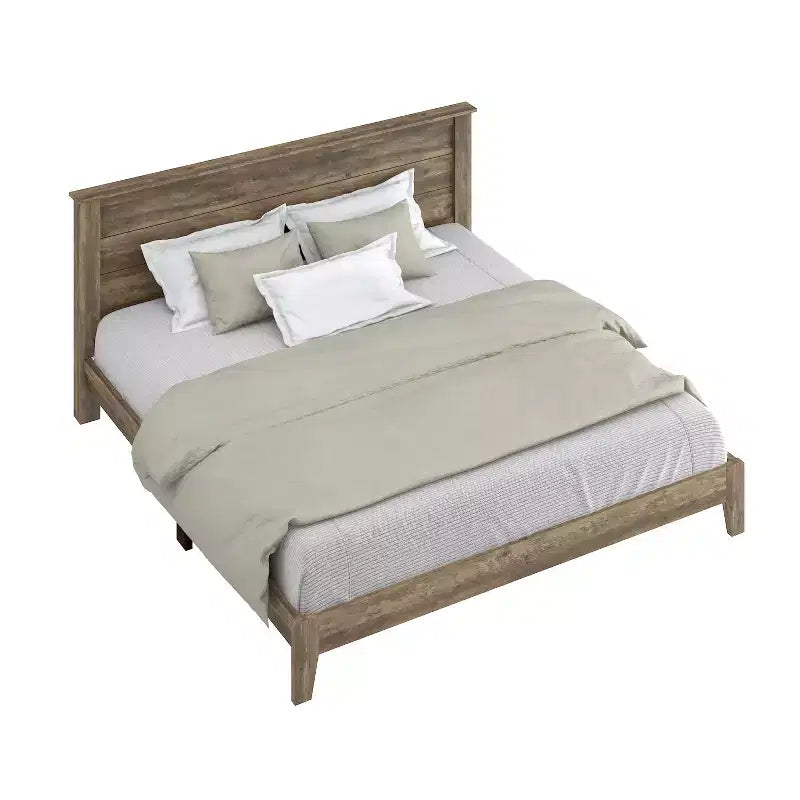 Lit plateforme King Size avec tête de lit - Chêne noueux