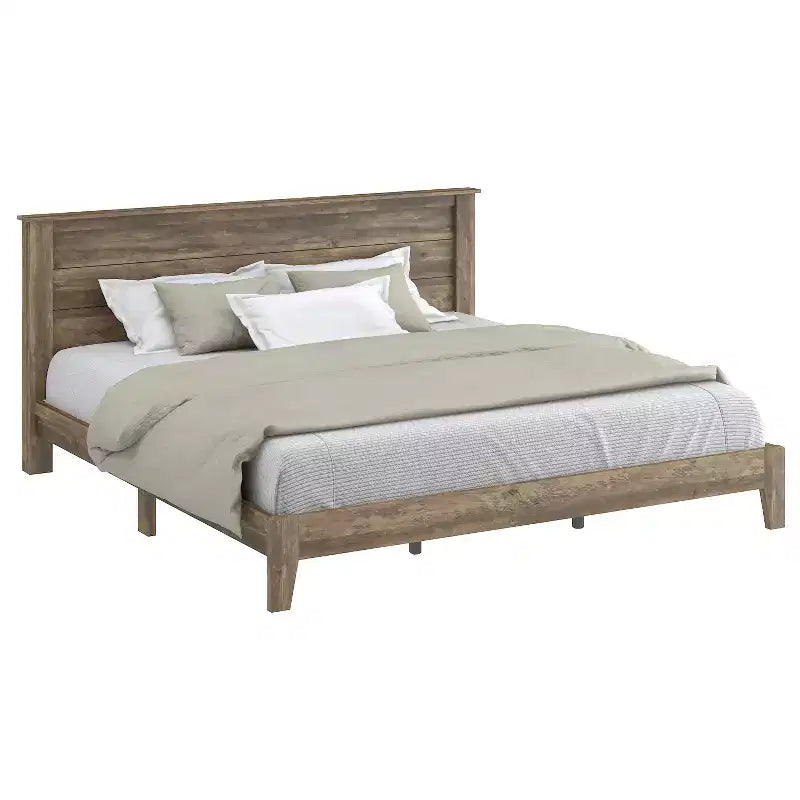 Lit plateforme King Size avec tête de lit - Chêne noueux