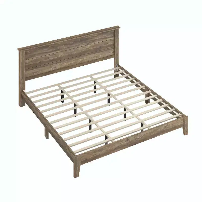 Lit plateforme King Size avec tête de lit - Chêne noueux