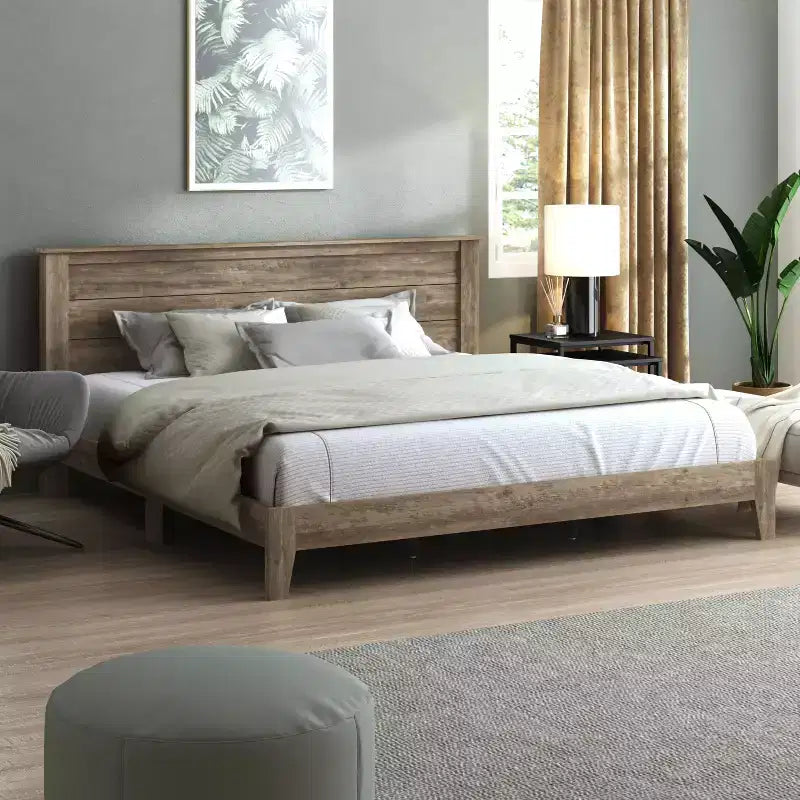 Lit plateforme King Size avec tête de lit - Chêne noueux