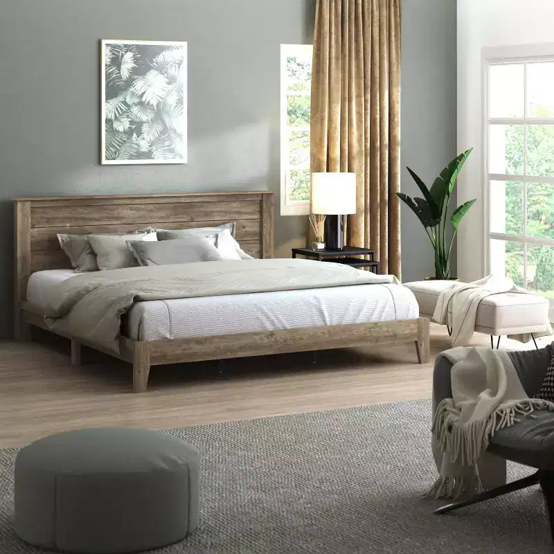 Lit plateforme King Size avec tête de lit - Chêne noueux