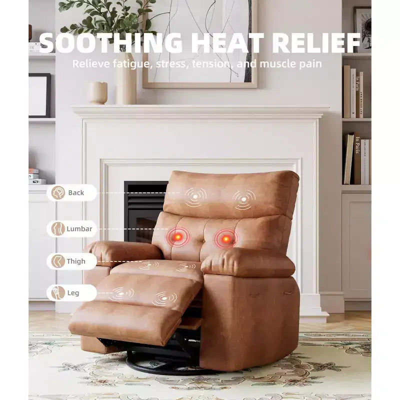 Fauteuil inclinable, pivotant et basculant extra large avec fonction massage, en similicuir, pour adultes