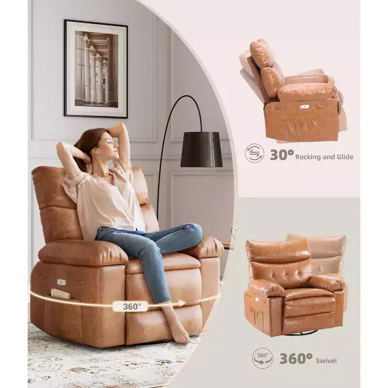 Fauteuil inclinable, pivotant et basculant extra large avec fonction massage, en similicuir, pour adultes