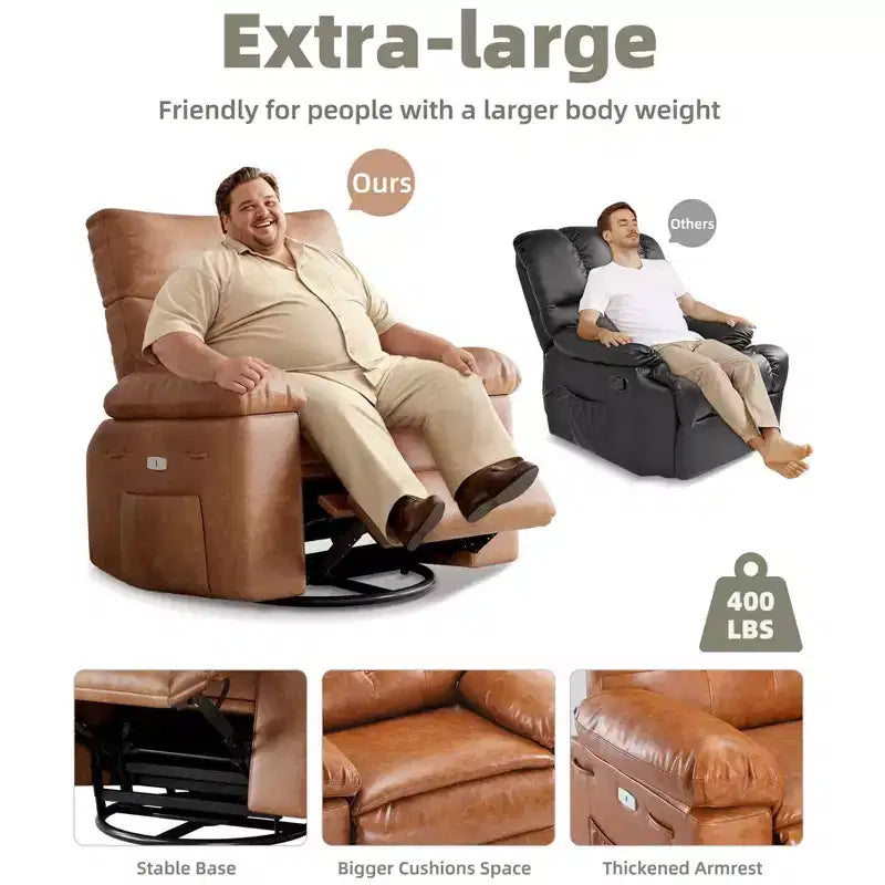 Fauteuil inclinable, pivotant et basculant extra large avec fonction massage, en similicuir, pour adultes