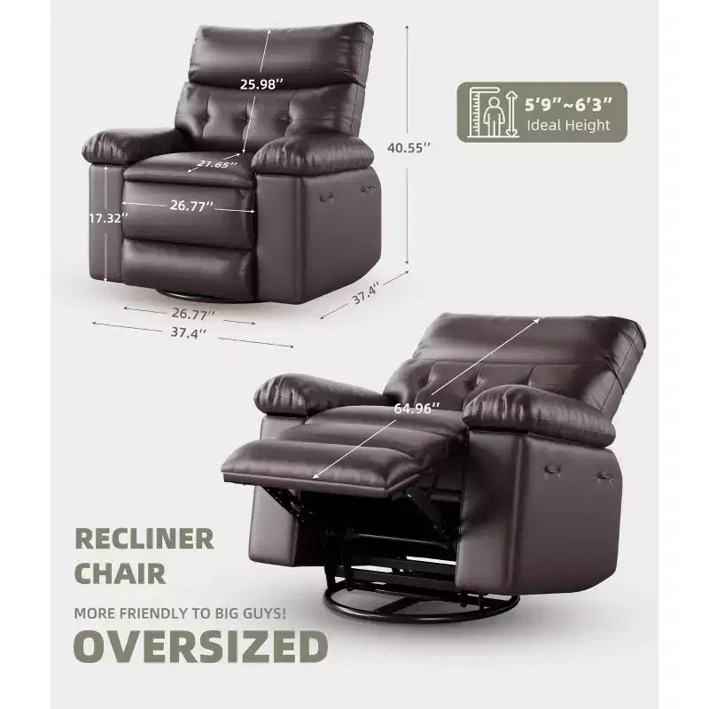 Fauteuil inclinable, pivotant et basculant extra large avec fonction massage, en similicuir, pour adultes