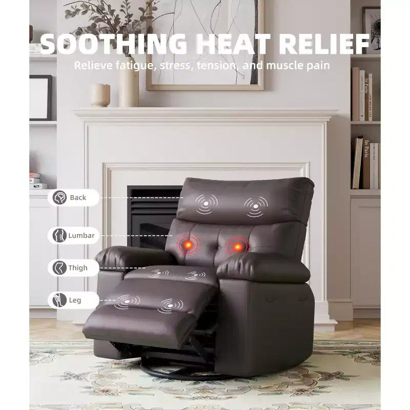Fauteuil inclinable, pivotant et basculant extra large avec fonction massage, en similicuir, pour adultes