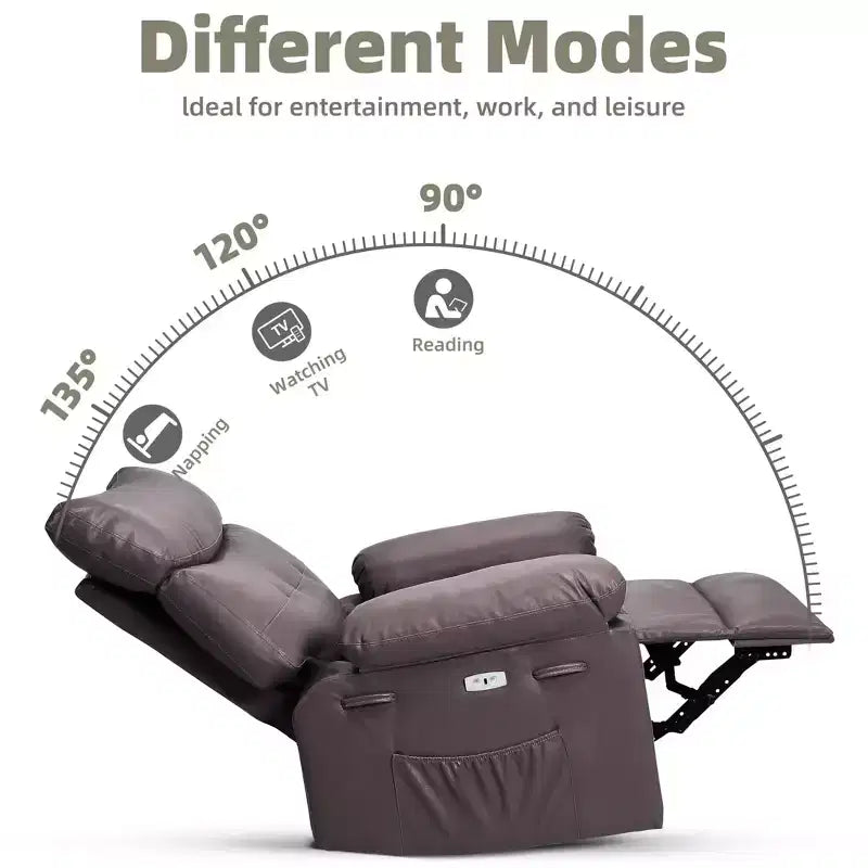 Fauteuil inclinable, pivotant et basculant extra large avec fonction massage, en similicuir, pour adultes