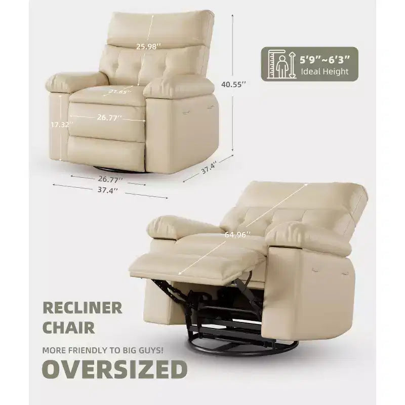 Fauteuil inclinable, pivotant et basculant extra large avec fonction massage, en similicuir, pour adultes