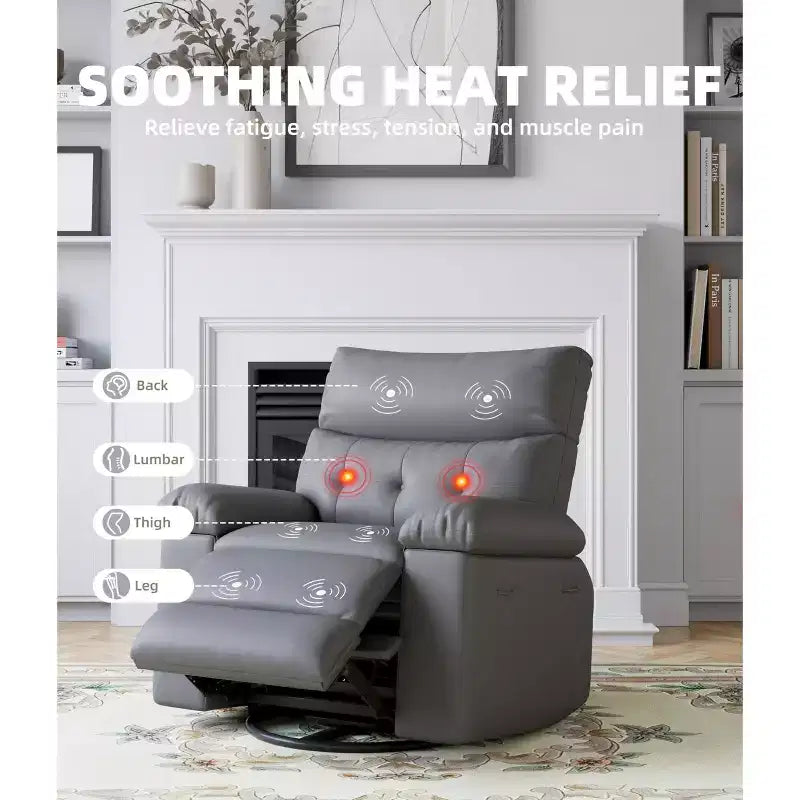 Fauteuil inclinable, pivotant et basculant extra large avec fonction massage, en similicuir, pour adultes