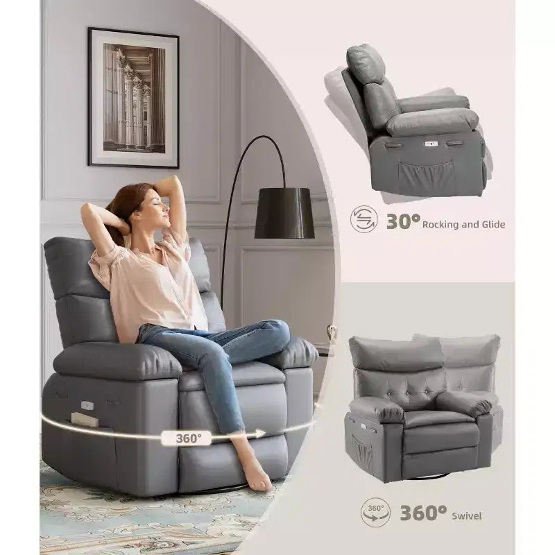 Fauteuil inclinable, pivotant et basculant extra large avec fonction massage, en similicuir, pour adultes