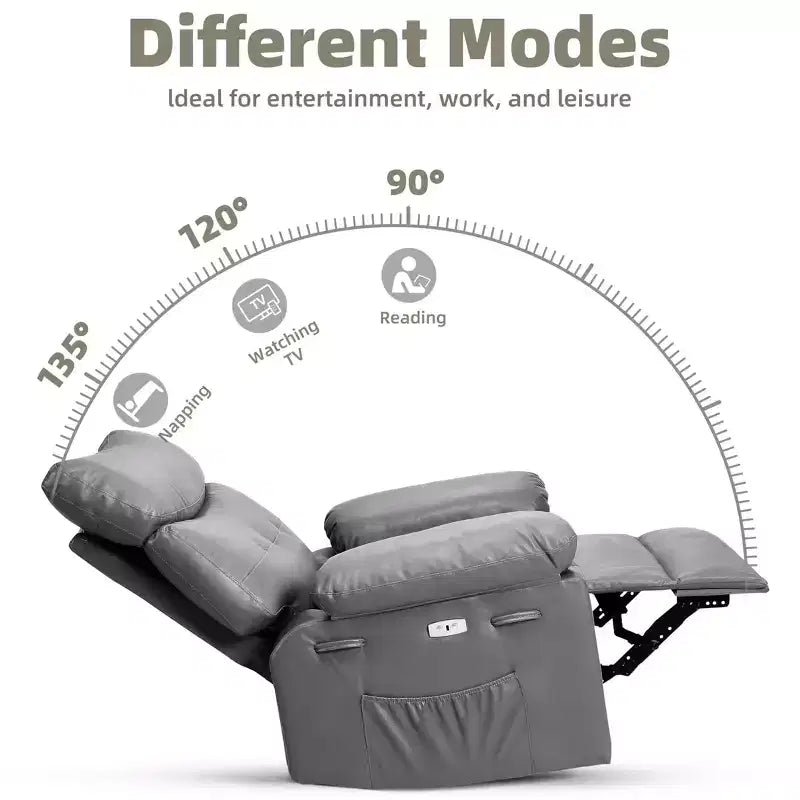 Fauteuil inclinable, pivotant et basculant extra large avec fonction massage, en similicuir, pour adultes