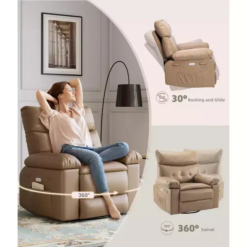 Fauteuil inclinable, pivotant et basculant extra large avec fonction massage, en similicuir, pour adultes