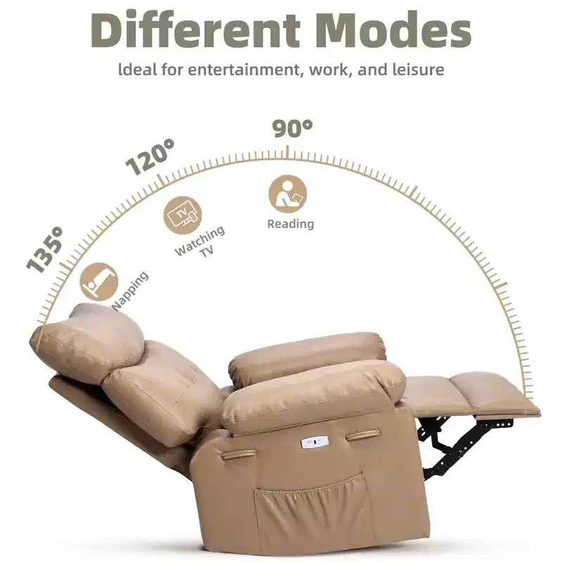 Fauteuil inclinable, pivotant et basculant extra large avec fonction massage, en similicuir, pour adultes