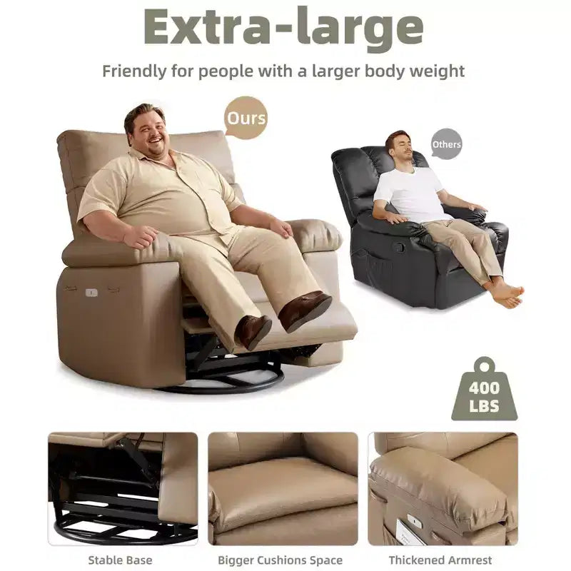Fauteuil inclinable, pivotant et basculant extra large avec fonction massage, en similicuir, pour adultes