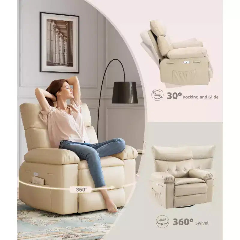Fauteuil inclinable, pivotant et basculant extra large avec fonction massage, en similicuir, pour adultes