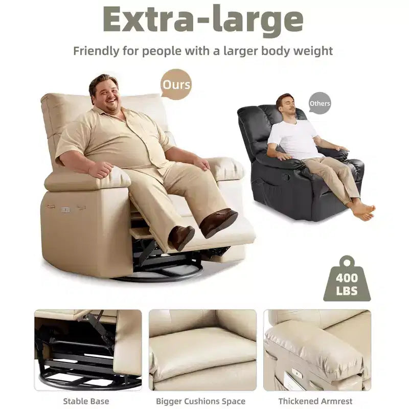 Fauteuil inclinable, pivotant et basculant extra large avec fonction massage, en similicuir, pour adultes