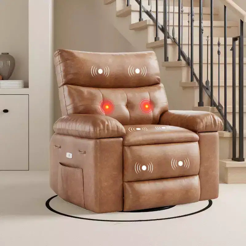 Fauteuil inclinable, pivotant et basculant extra large avec fonction massage, en similicuir, pour adultes