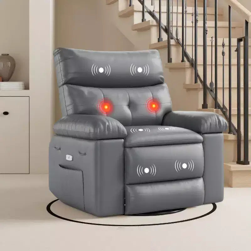 Fauteuil inclinable, pivotant et basculant extra large avec fonction massage, en similicuir, pour adultes