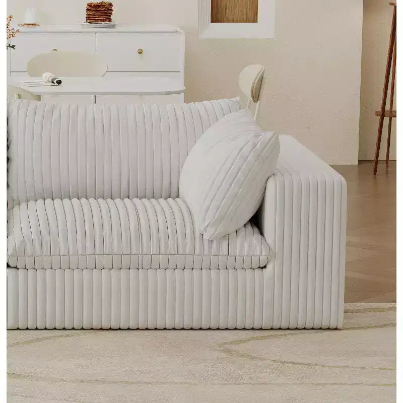 Canapé nuage en velours côtelé blanc de 300 cm, assise profonde, coussin double couche amovible, aucun assemblage requis, multi-pièces