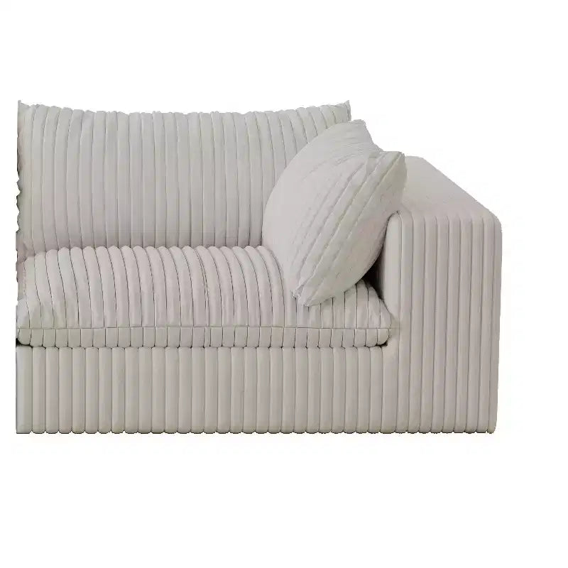 Canapé nuage en velours côtelé blanc de 300 cm, assise profonde, coussin double couche amovible, aucun assemblage requis, multi-pièces