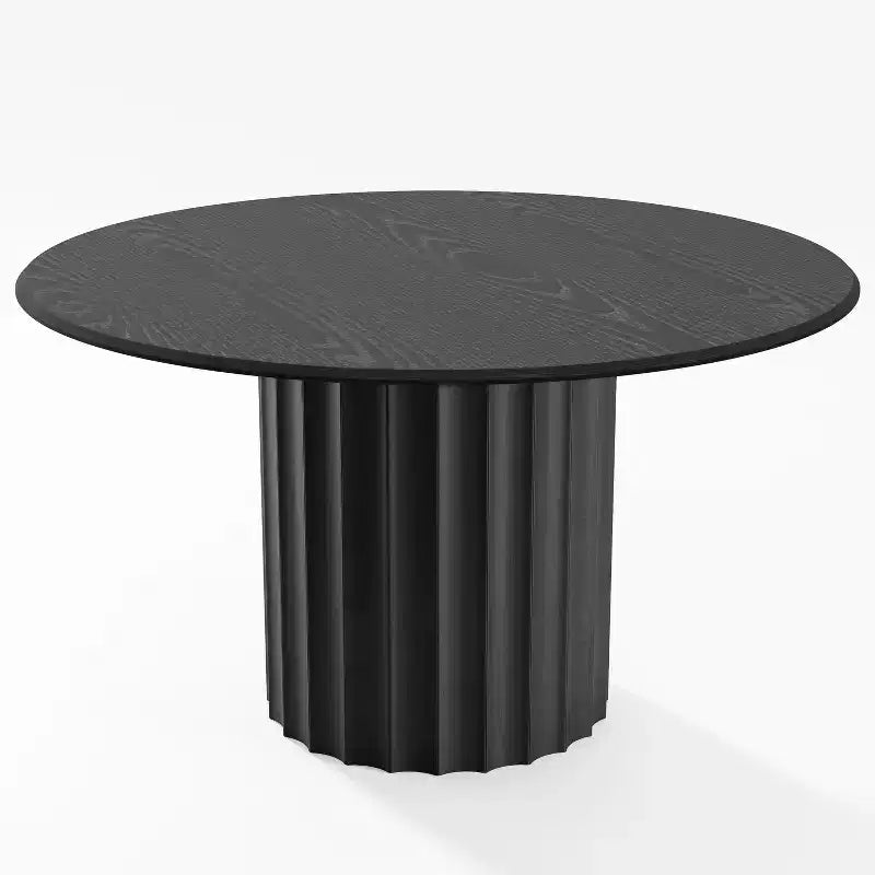 Table à manger ronde en bois de 52 po pour 4-6 personnes, noire - Plateau Arc-Edge et piédestal cannelé
