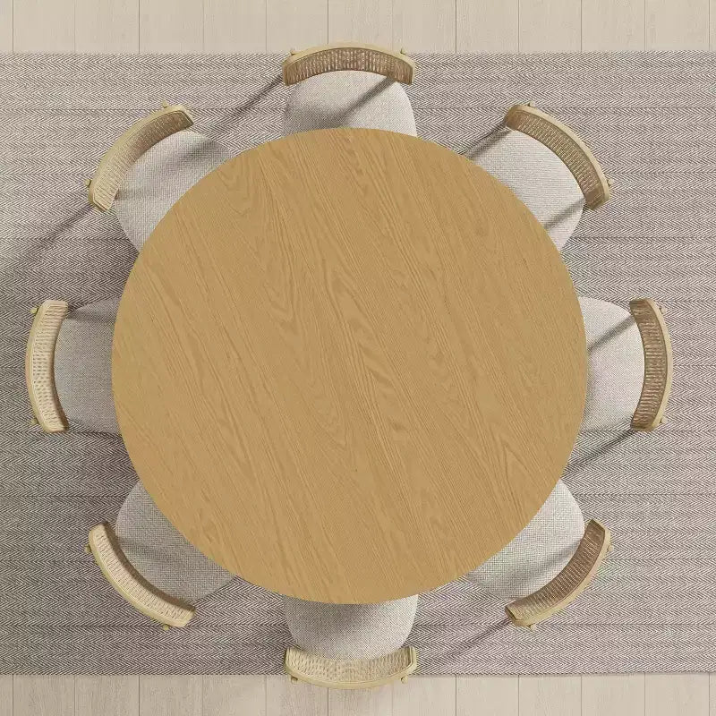 Table à manger ronde 60" en bois massif pour 6-8 personnes, naturelle - Piétement cylindrique