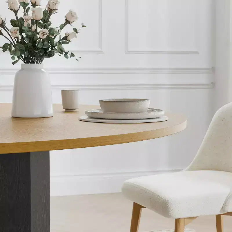 Table à manger ronde 60" en bois massif pour 6-8 personnes, naturelle - Piétement cylindrique