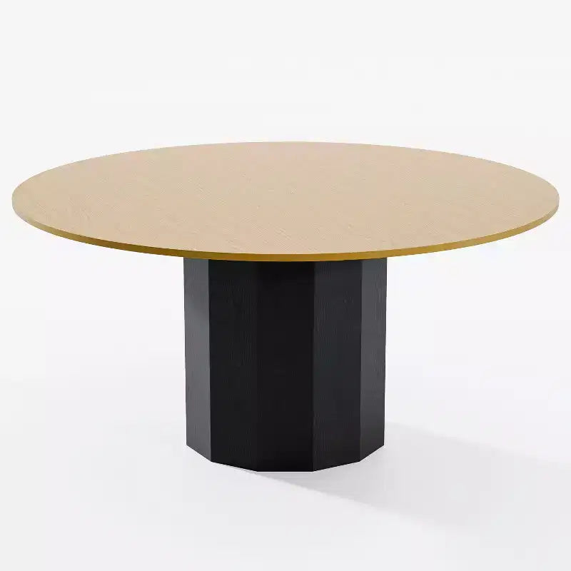 Table à manger ronde 60" en bois massif pour 6-8 personnes, naturelle - Piétement cylindrique
