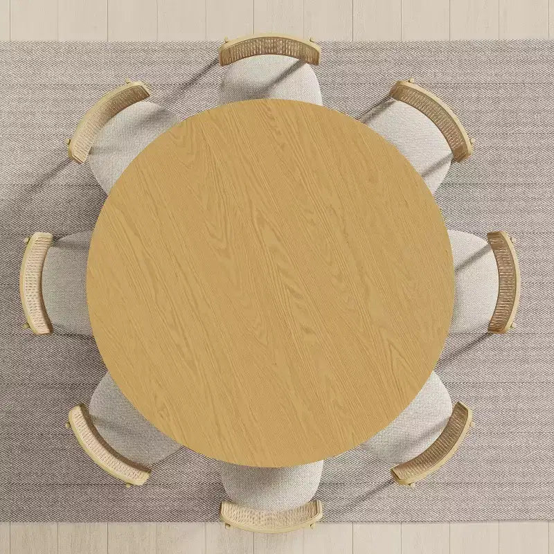 Table à manger ronde 60" en bois massif pour 6-8 personnes, naturelle - Piétement conique