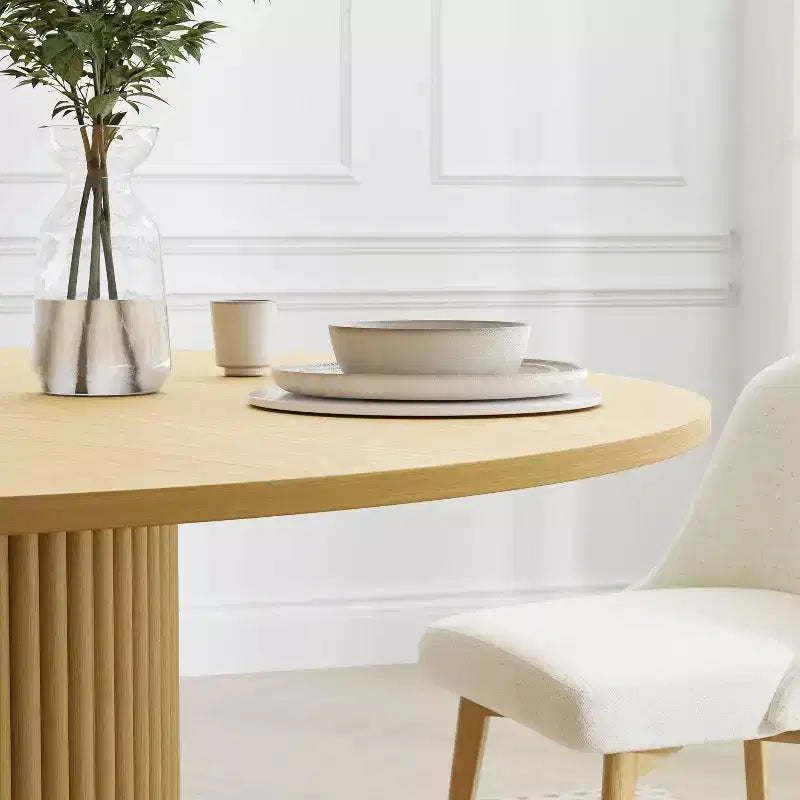 Table à manger ronde 60" en bois massif pour 6-8 personnes, naturelle - Piétement conique