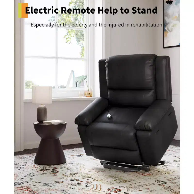 Fauteuil inclinable électrique surdimensionné avec fonction de levage - Chauffage et massage, fauteuil inclinable électrique en cuir PU pour personnes âgées et à mobilité réduite, fauteuil releveur robuste