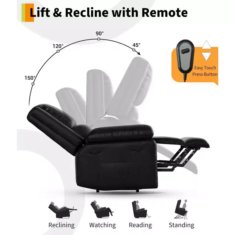 Fauteuil inclinable électrique surdimensionné avec fonction de levage - Chauffage et massage, fauteuil inclinable électrique en cuir PU pour personnes âgées et à mobilité réduite, fauteuil releveur robuste