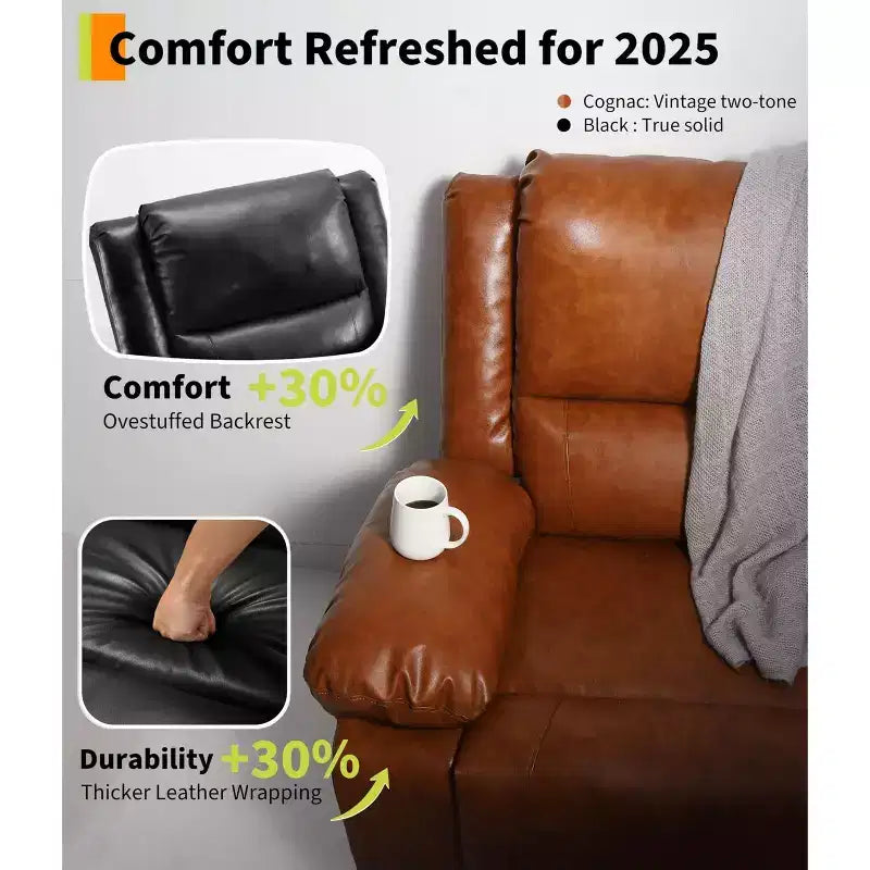 Fauteuil inclinable électrique surdimensionné avec fonction de levage - Chauffage et massage, fauteuil inclinable électrique en cuir PU pour personnes âgées et à mobilité réduite, fauteuil releveur robuste
