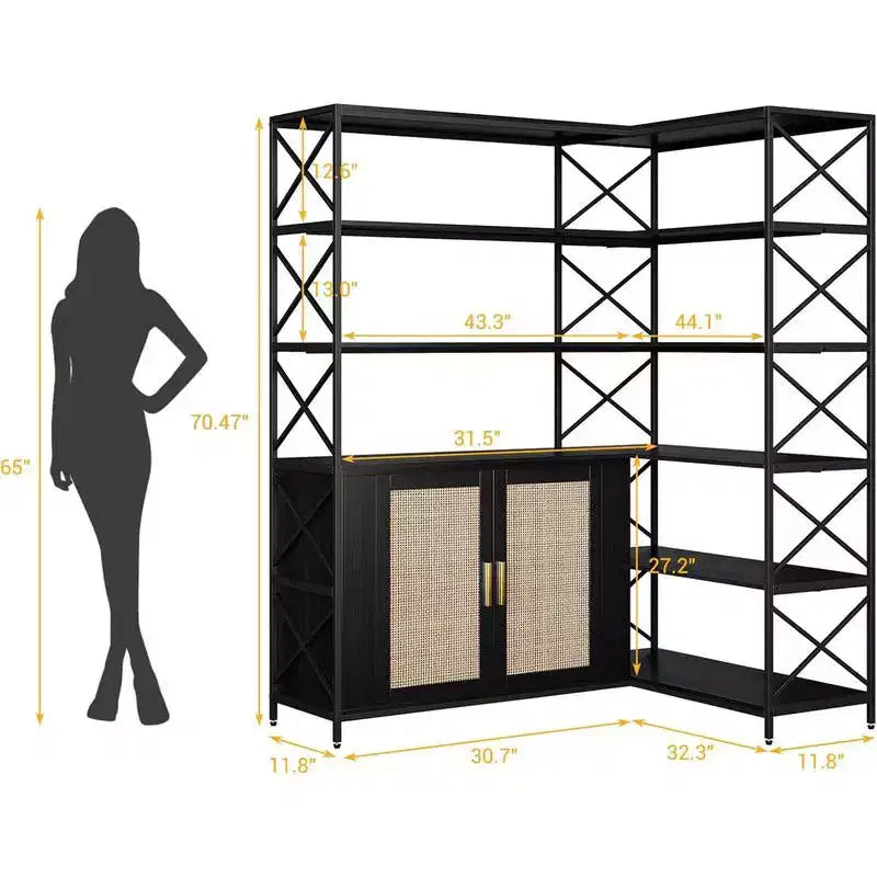 Étagère d'angle en forme de L à 6 niveaux, bibliothèque industrielle pour bureau à domicile, salon, cuisine