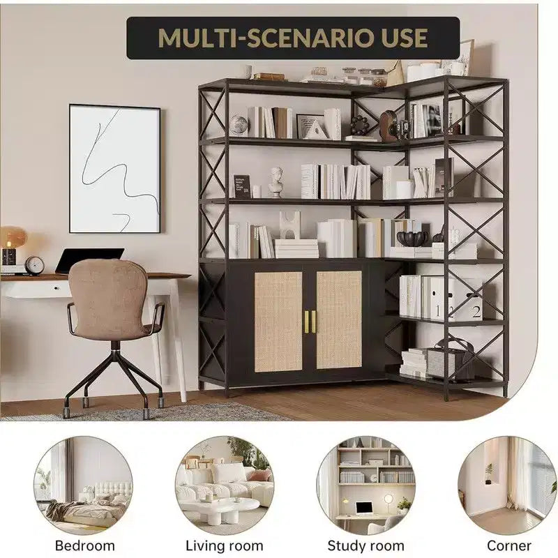 Étagère d'angle en forme de L à 6 niveaux, bibliothèque industrielle pour bureau à domicile, salon, cuisine