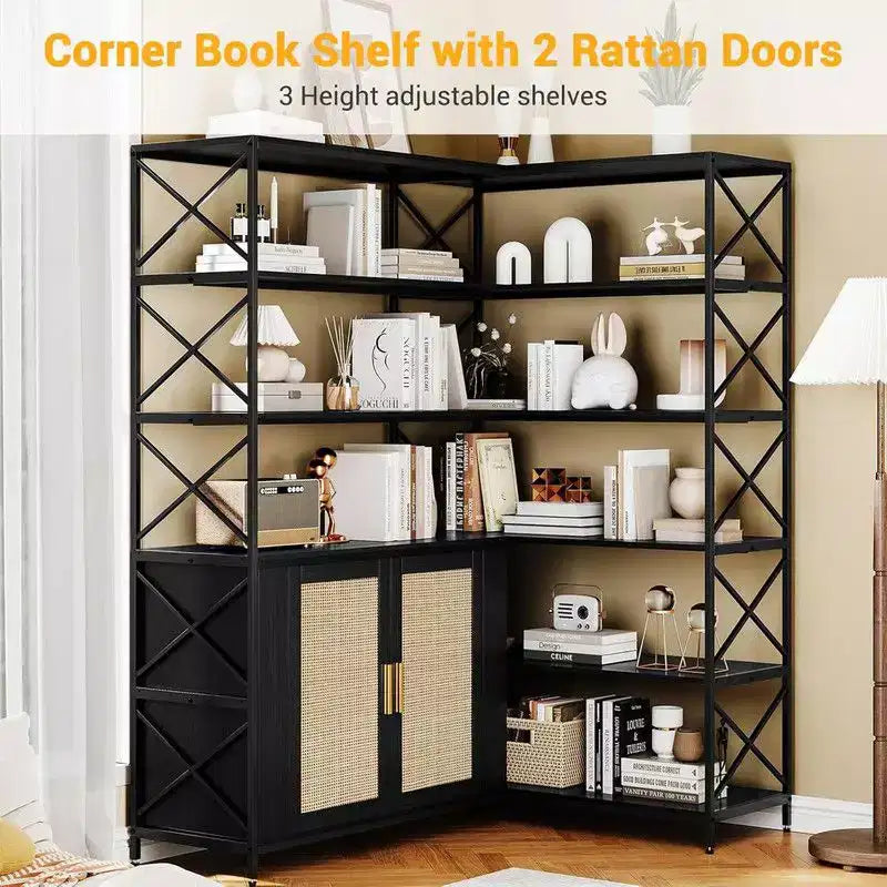 Étagère d'angle en forme de L à 6 niveaux, bibliothèque industrielle pour bureau à domicile, salon, cuisine