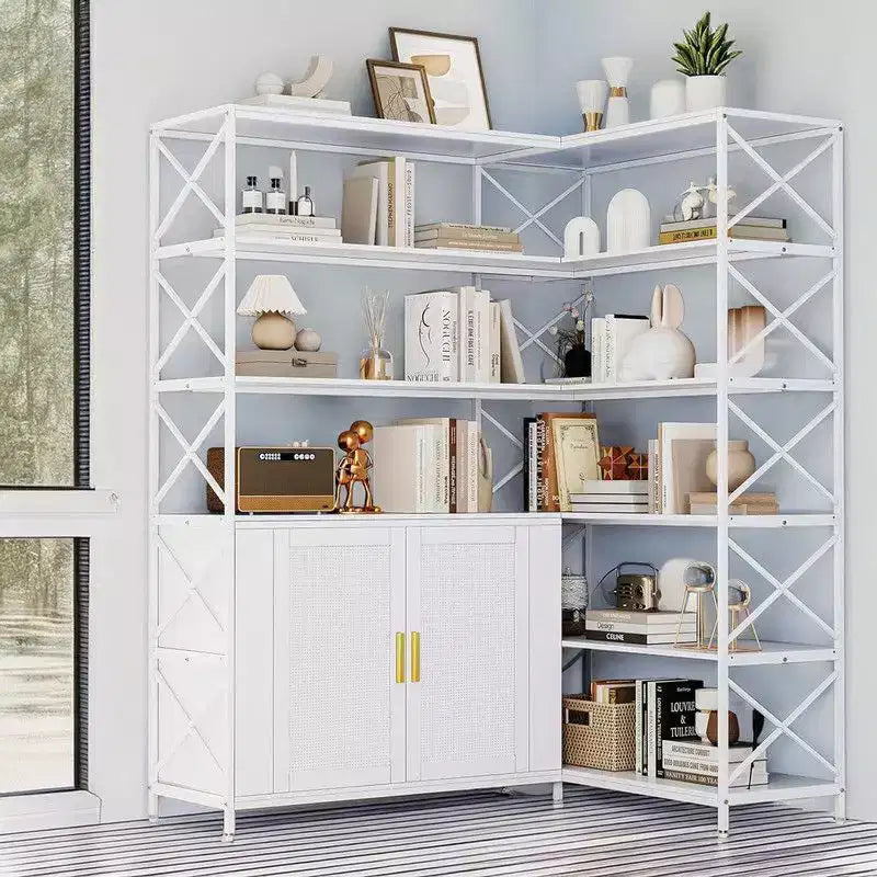 Étagère d'angle en forme de L à 6 niveaux, bibliothèque industrielle pour bureau à domicile, salon, cuisine